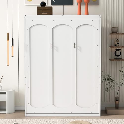 Queen Size Murphy Bed with 2-Tier Cabinet and Storage Shelves U4978