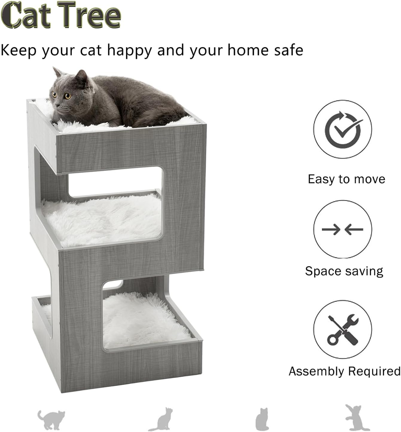 ACH Modern Cat Furniture Cat Tree Spacious Perch Multi-Level Cat Tower for Indoor Cats Z6245