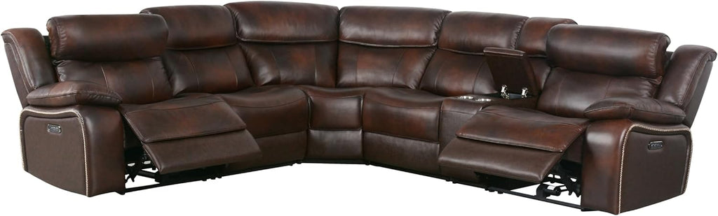 Abbyson Living Vanessa Top Grain Leather Power Reclining Sectional, Brown R649247