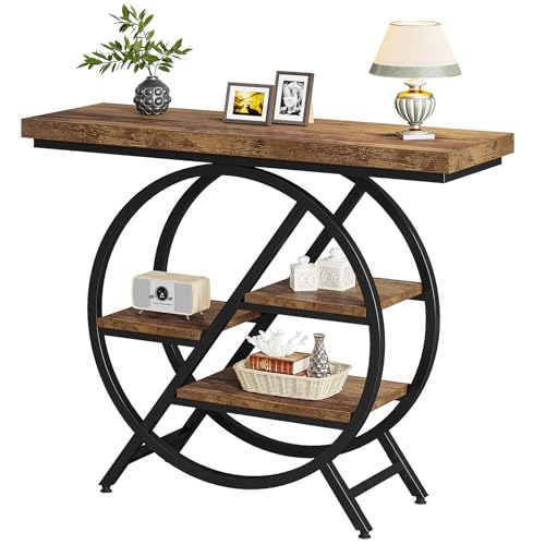 Tribesigns Console Table, 39.4-Inch Entryway Table with Thickened Tabletop, 4-Tier Industrial Narrow Hallway Sofa Table, Rustic Brown T367