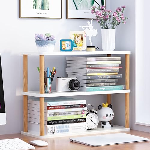 3 Tier Desktop Shelf Organizer, Freestanding Stackable Desk Storage Rack K731221