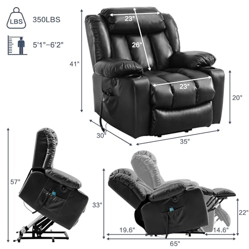 Power Lift Recliner Chair for Elderly with Massage and Heat, Leather (Ochre) N254271