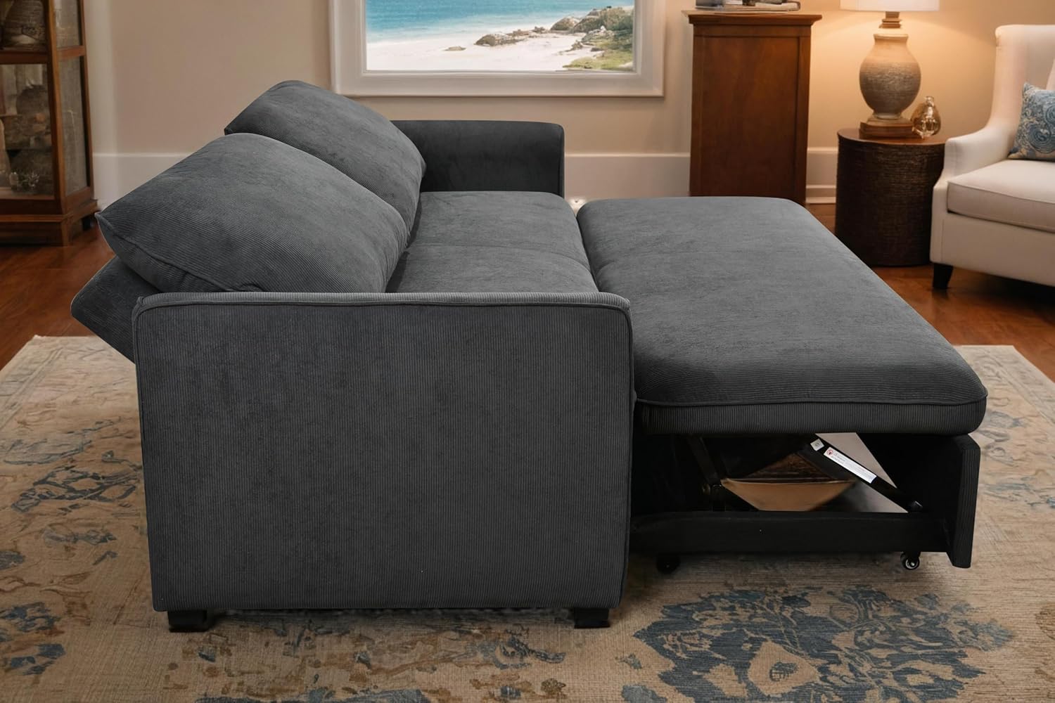 Queen Size Convertible Sleeper Sofa Bed 78-Inch Pull-Out Loveseat Beige K1972