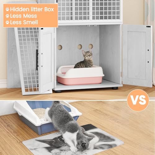 IDEALHOUSE Modern Villa Cat Litter Box Enclosure with Platform, Wax Wood H4670