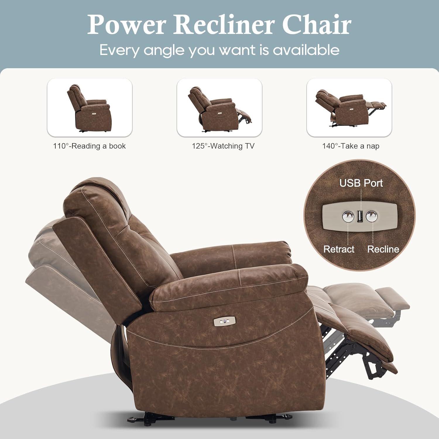 Electric Recliner Chair with Heat & Massage, USB Ports I78146
