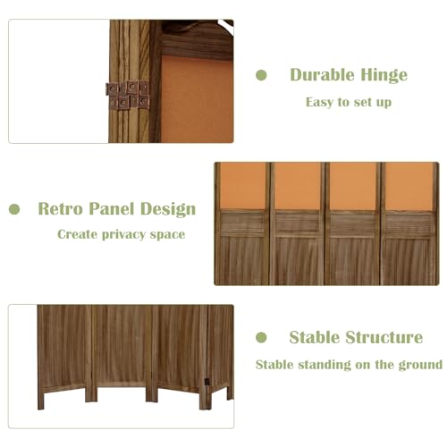 6 Panel Room Divider, 5.6FT Wood Folding Privacy Screen, Light Brown I286444