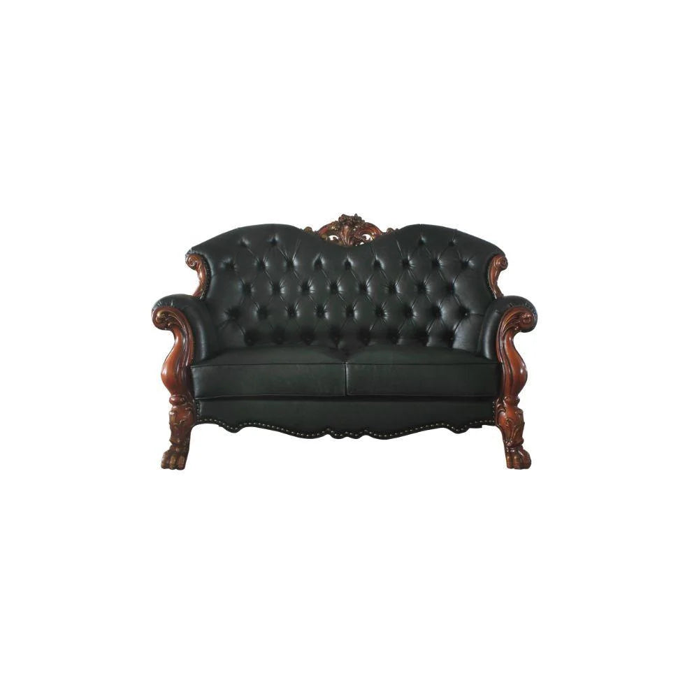 Luxury Vintage Cherry Oak & Black PU Dresden Sofa Set 3P ACME B342