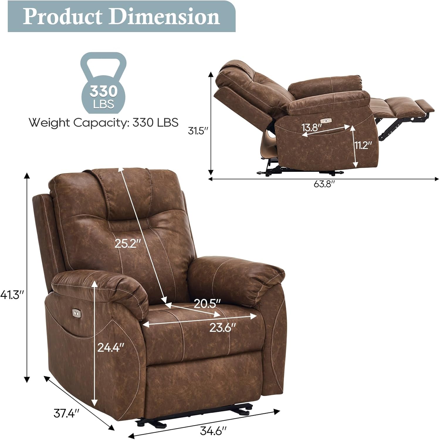 Electric Recliner Chair with Heat & Massage, USB Ports I78146