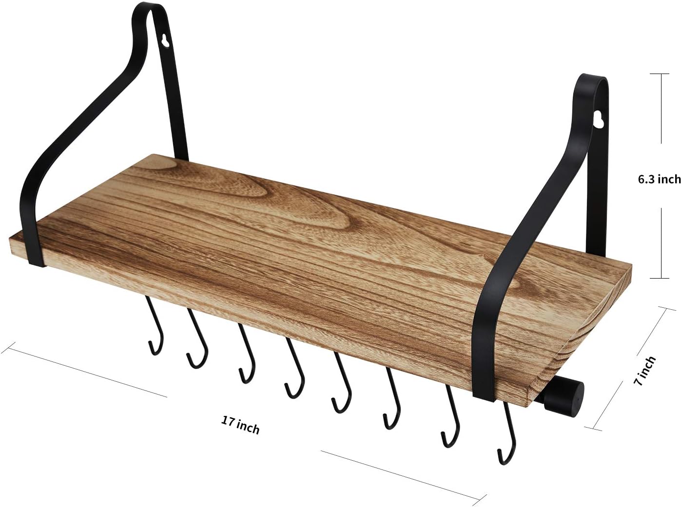 Rustic Wood Floating Shelf with 8 Hooks Y12355
