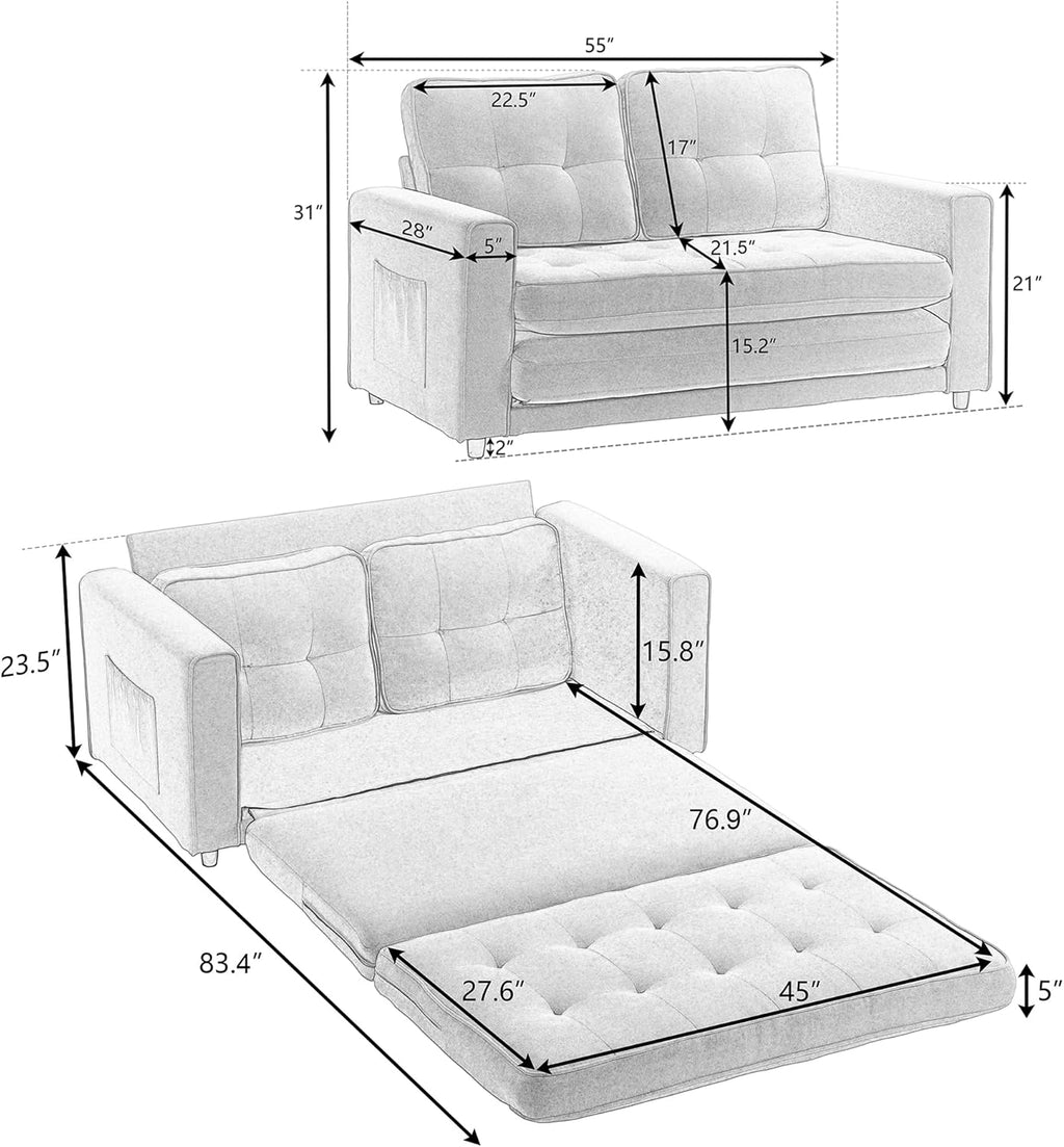 3 Fold Sofa Convertible Futon Sleeper Sofa Bed Beige I978376