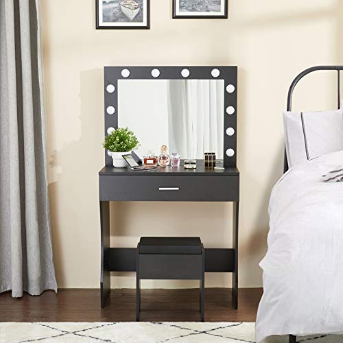 Makeup Vanity Desk with Mirror and 12 Lights, White with Charging Station I719
