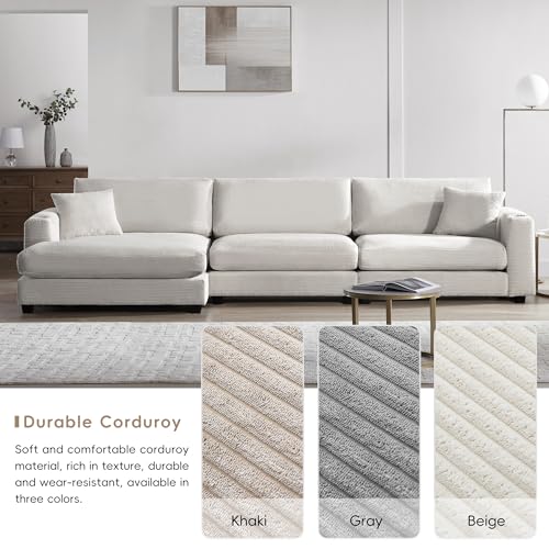 PURLOVE Oversized Corduroy Sectional Sofa with USB Port and Cup Holder Y613870