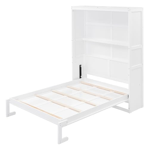 Queen Size Murphy Bed with 2-Tier Cabinet and Storage Shelves U4978