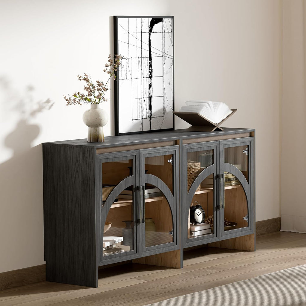 Modern Accent Cabinet with Glass Door and Adjustable Shelf, Black A831