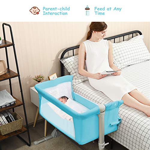 BABY JOY Baby Bedside Crib, Portable Travel Bassinet with Carrying Bag, Grey E759749
