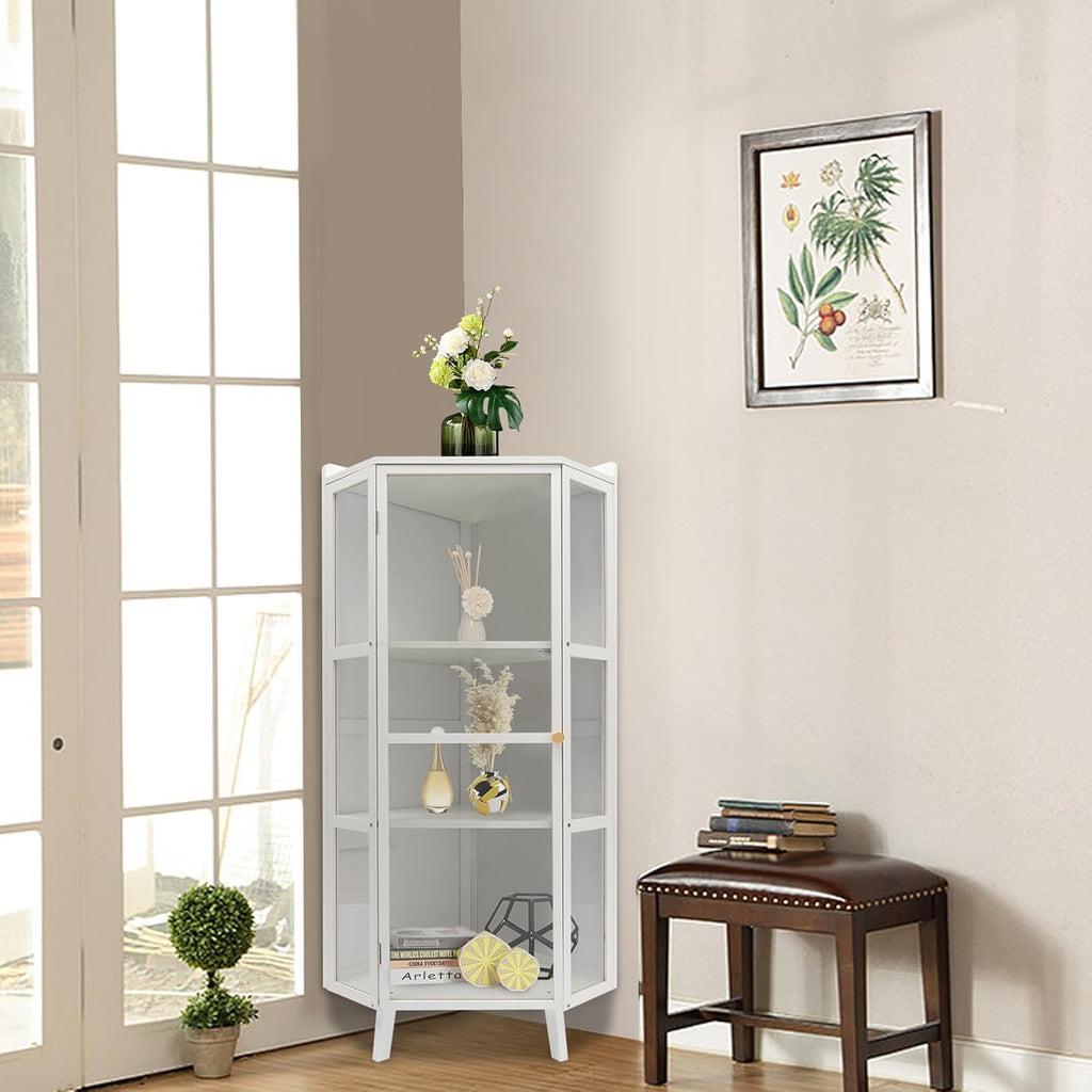 Corner Cabinet 3-Tier Floor Storage with Door White B6137