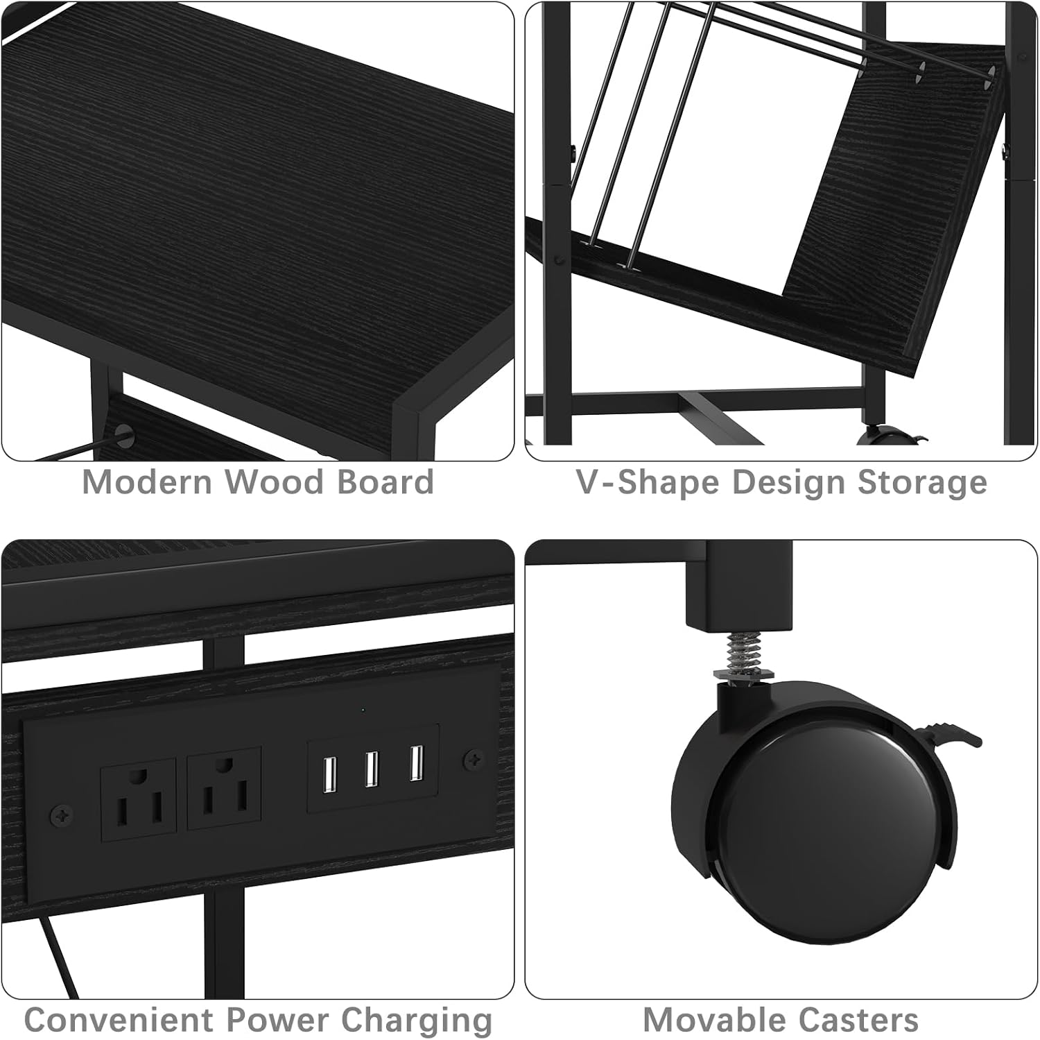 NOVIMANGO Black Record Player Table with Charging Station X96306