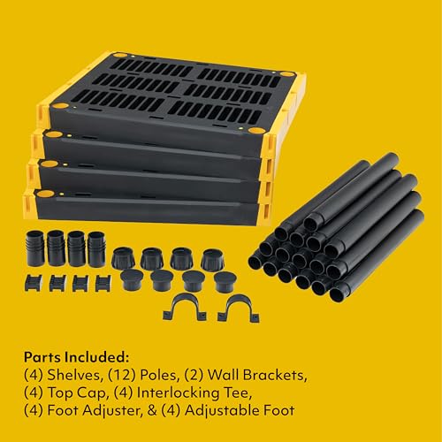 BLACK & YELLOW® 4-Tier Heavy Duty Plastic Storage Shelving Unit, 100lbs/shelf, Indoor/Outdoor, 2 Pack R9632