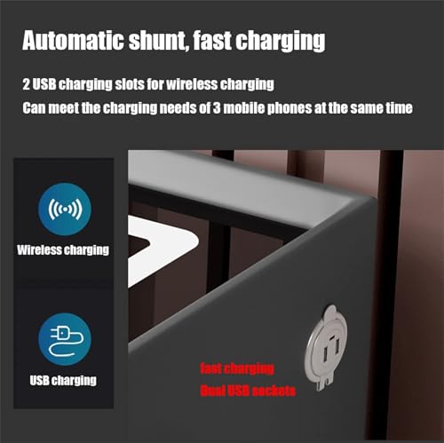 Nightstand with Wireless Charging Station, LED, 2 Drawers, Fingerprint Lock and Speaker (White 2) T603