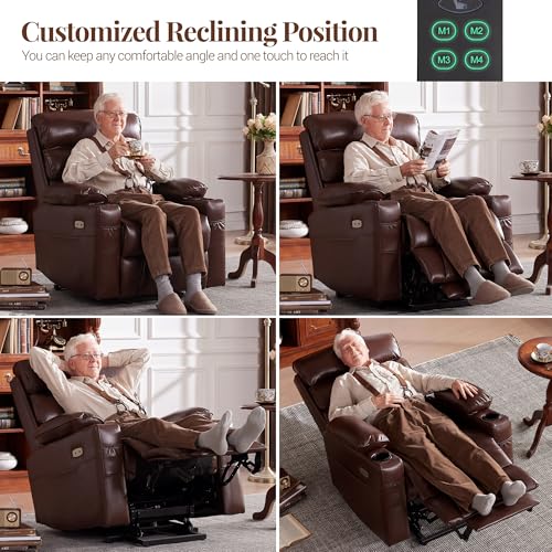 Lay Flat Power Lift Recliner Chair for Elderly, Dual Motor, Heat & Massage, Brown P4224