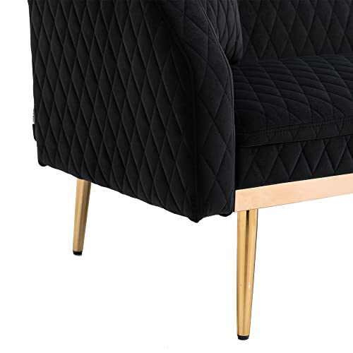 Modern Velvet Loveseat Sleeper Futon Sofa Bed with Metal Legs, Black P4165