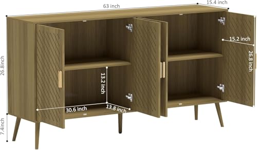 Wood Sideboard Buffet Cabinet with Storage, 4 Doors, Adjustable Shelves N831621
