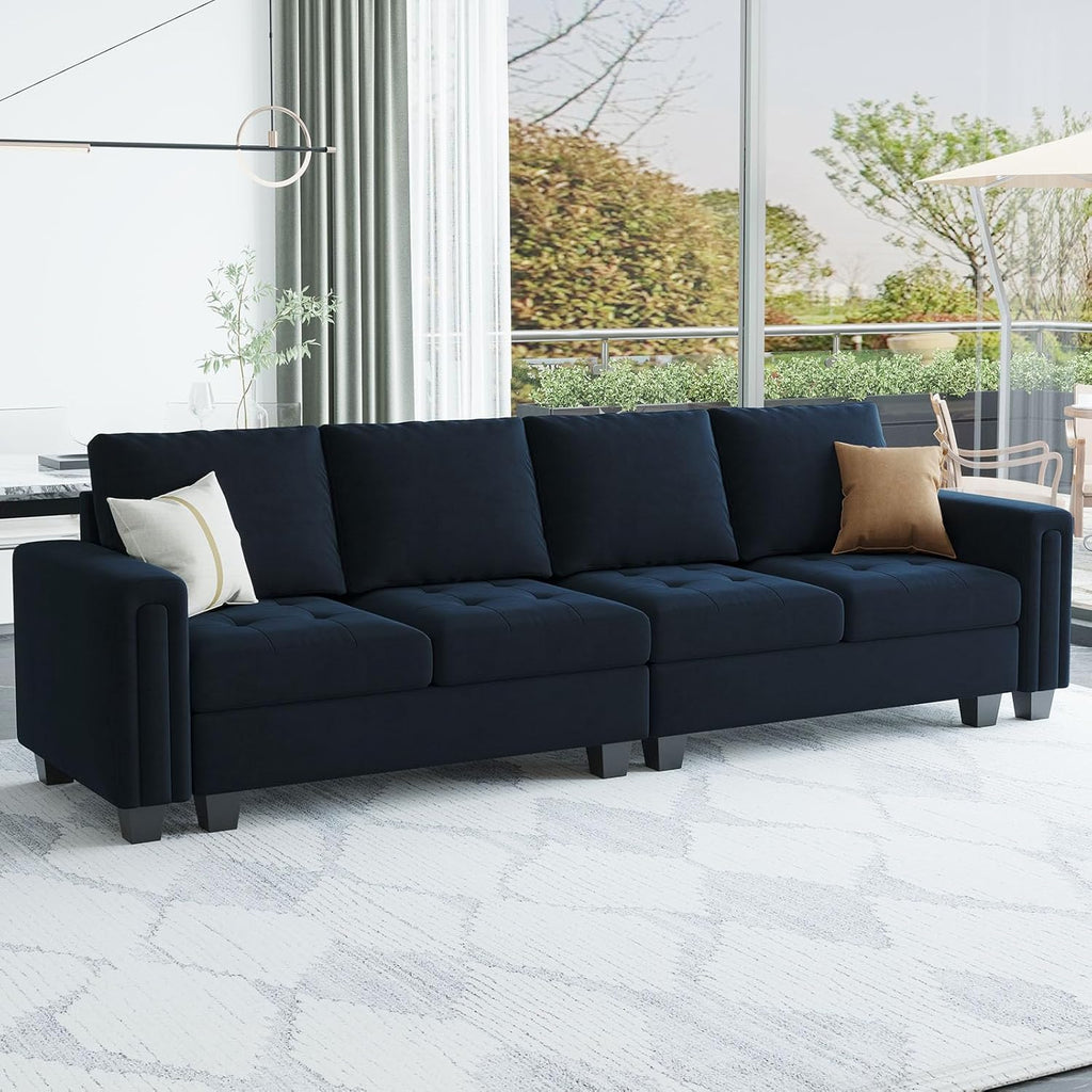 Belffin Velvet Modular 4 Seat Sofa Couch for Living Room Blue K5711