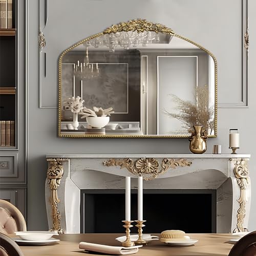 Antique Gold Arch Wall Mirror 48"x30" with Ornate Metal Frame X73569