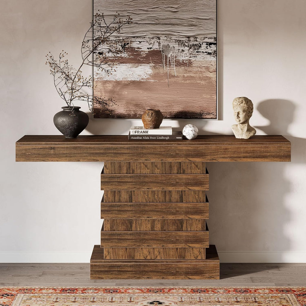 63-Inch Farmhouse Narrow Console Table for Entryway, Living Room, Rustic Brown B8699