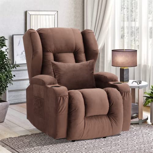Power Lift Chairs Recliners for Elderly, Velvet Fabric Recliner Chairs with Massage and Heat, Modern Comfortable Electric Lift Chairs with USB Ports, 2 Concealed Cup Holders for Living Room