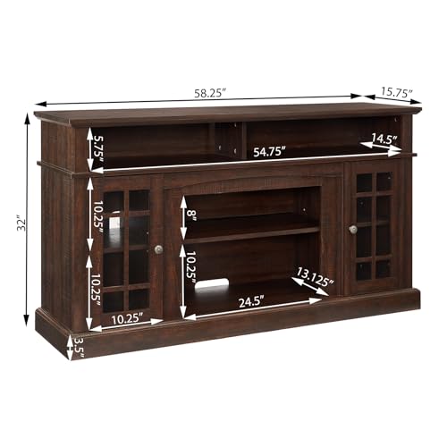 Farmhouse TV Stand with Electric Fireplace for TVs up to 65", Dark Grey G2651