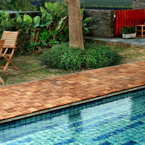 Nordic Style Teak Interlocking Tiles - Wooden Floor Tile Set for Indoor and Outdoor Use - 10 Square Feet (12" x 12") E7899