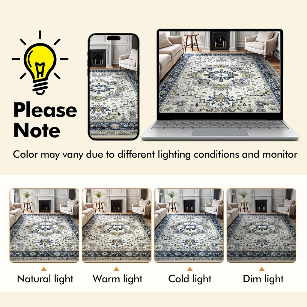 Machine Washable Vintage Oriental Area Rug 8x10 for Living Room M438