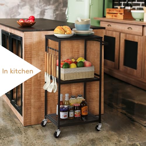 NANANARDOSO Kitchen Cart on Wheels, 3 Tier Mesh Utility Storage Cart, Rustic Brown B309622