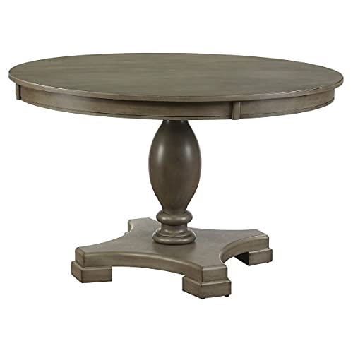 Dining Table with Fixed Wooden Top & Apron and Wooden Turned Pedestal Base, LERFAN Round Single Pedestal Kitchen Tables, 48" Dia x 30" H