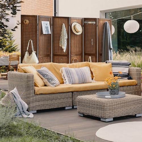 4 Panel Room Divider with Shelves, Solid Wood Folding Privacy Screen X302907