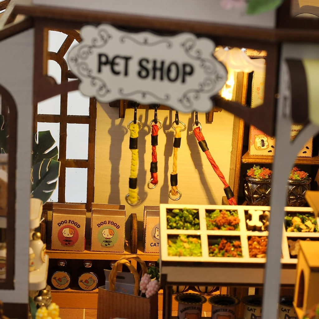 DIY Miniature House Kit 3D Wooden Pet Shop with Furniture and Light H355439