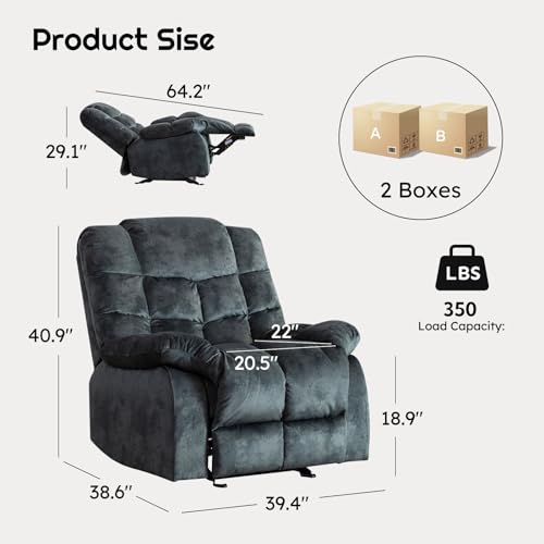 Manual Recliner Chair, Soft Fabric Padded Backrest and Armrests, Heavy Duty Single Sofa T582069