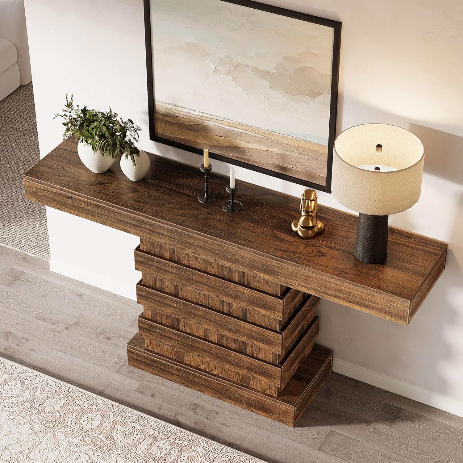 63-Inch Farmhouse Narrow Console Table for Entryway, Living Room, Rustic Brown B8699