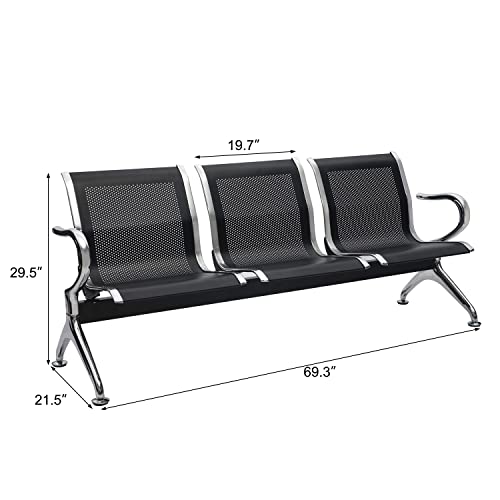 Kinsuite Waiting Room Bench Reception Chairs Set of 2 with Arms, Black A232