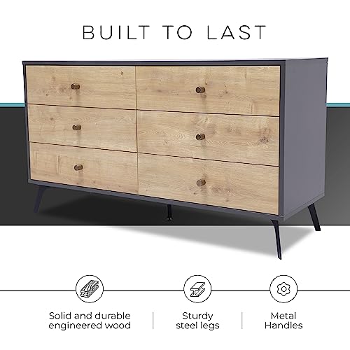 Raveena MAX Chest Buffet Cabinet with Six Sliding Drawers, Oak Dark Gray V553