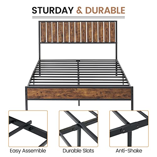 Queen Metal Platform Bed Frame with Headboard D18806