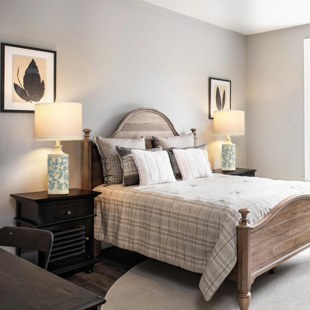 Farmhouse Table Lamps Set of 2, Rustic Bedside Lamps with 3 Color Temperatures, Bulbs Included Y40703