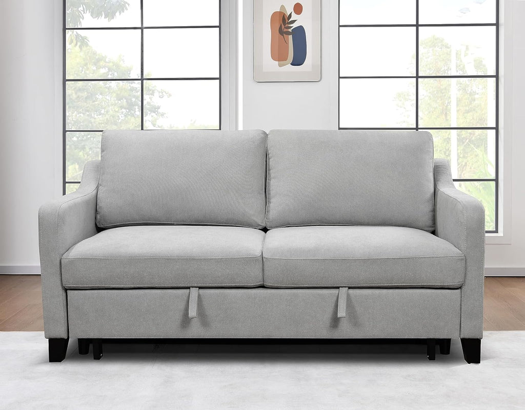 69" 3 in 1 Convertible Queen Sleeper Sofa Bed, Modern Fabric Loveseat Futon Sofa Couch w/Pullout Bed, Small Love Seat Lounge Sofa w/Reclining Backrest, Furniture for Living Room, Light Gray