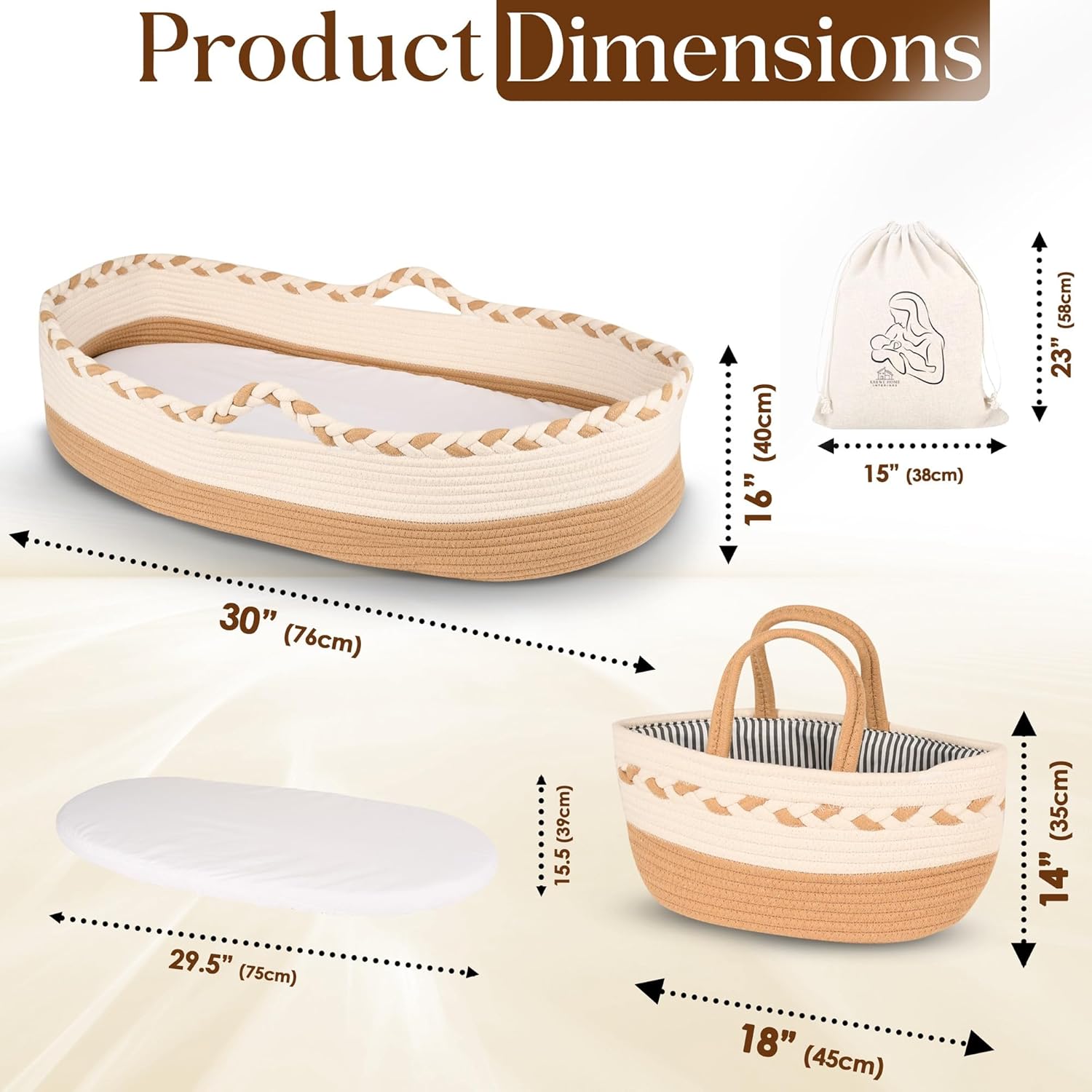 Moses Baby Changing Basket for Newborn with Thick Foam Mattress, Waterproof Cover D81634