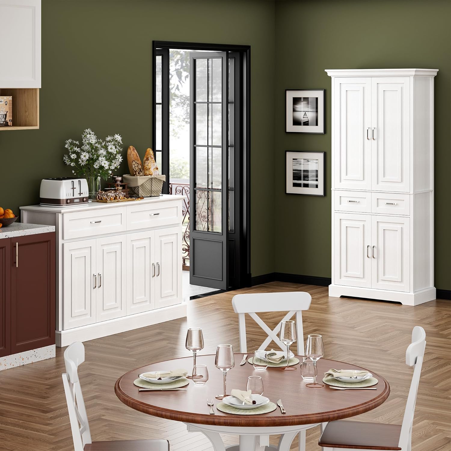 Farmhouse Sideboard Buffet Cabinet with Storage, 55.1" W2086