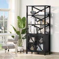 5 Tier Bookshelf 70" Tall Bookcase with Barn Doors,Large Farmhouse Display Book Shelf with Adjustable Shelves and Storage Cabinet，Library Wood Bookshelves for Living Room,Kitchen,Blue(2PCS)