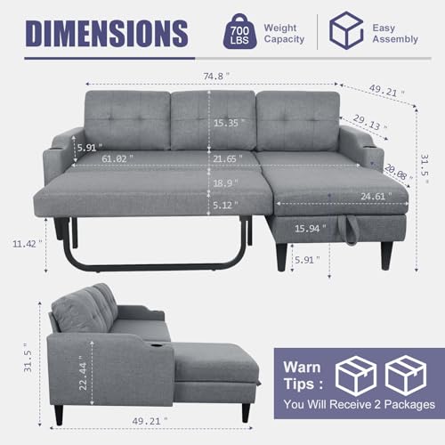Modern Upholstered Pull Out Sleeper Sofa with Cup Holders, Brown W74223