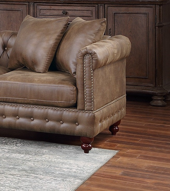 Dark Coffee Leatherette Solidwood Sectional 4pc Set with Ottoman R205