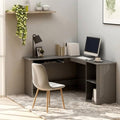L-Shaped Corner Desk High Gloss Gray 47.2"" x 55.1"" x 29.5"" Engineered Wood,Modern LShaped Corner Office Desk with Sliding Keyboard Tray and Shelves Home Office Furniture, Grey